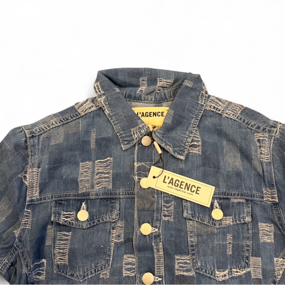 L’AGENCE Koda Cropped Denim Jacket Tuscon Patchwork S NWT - Picture 7 of 11